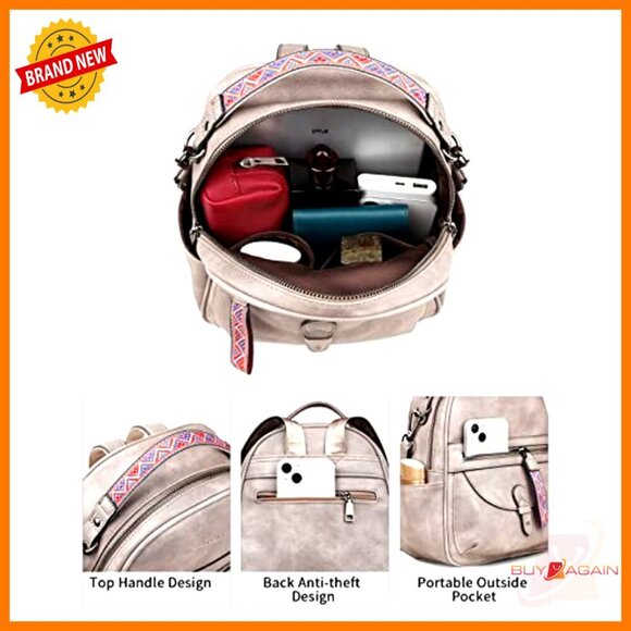 Mini Backpack Purse, Leather, Waterproof, Multiple Pockets, Shoulder Bag